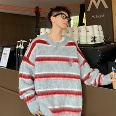 美式复古撞色条纹毛衣外套男潮高级感针织衫vintage，男装针织衫/毛衣，星座716-2