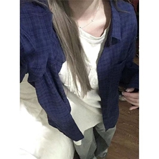 美式复古蓝色格子衬衫外套女春夏新款宽松休闲防晒衬衣CYC77，男装防晒衣，星座1116A（原606A-3）