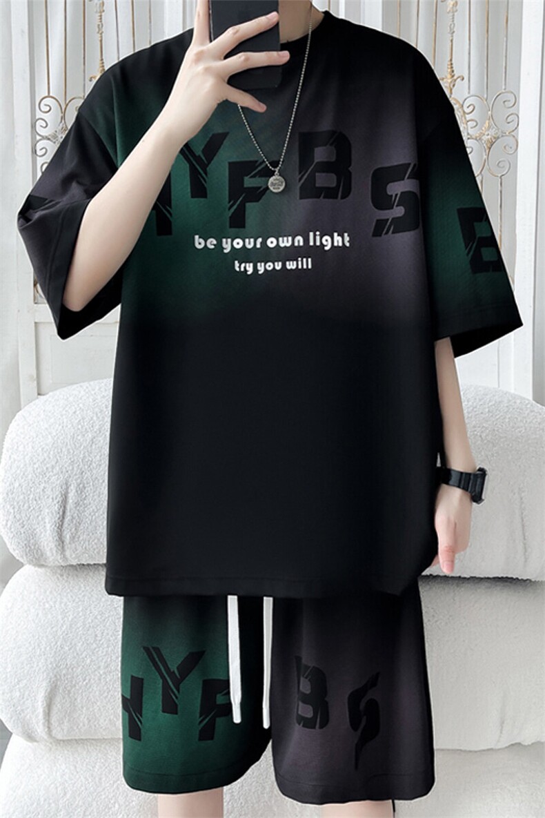 2025夏季新款旋律风车大码冰丝短袖T恤套装M-5XHQ25572-P60,男装T恤,电商A022