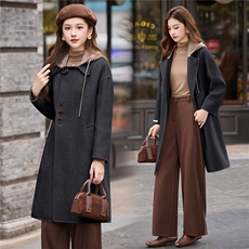 现货2025手工缝制冬季保暖新款时尚舒适中长款羊毛大衣可拆卸帽，女装双面呢大衣，卡杰菲