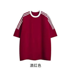百搭复古织带短袖T恤男女夏款宽松拼接三条杠上衣纯棉GA1314P25，男装T恤，星座1013-5