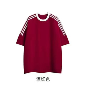 百搭复古织带短袖T恤男女夏款宽松拼接三条杠上衣纯棉GA1314 P25图片