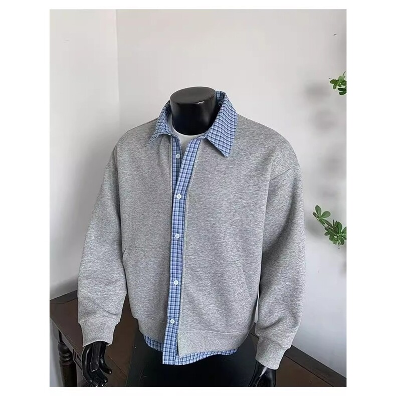 美式复古重磅空气层开衫卫衣男宽松简约百搭上衣外套WYA32P48，女装短外套，星座1013-5