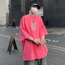 B239-1062-P38重磅美式复古水洗做旧个性心型印花宽松短袖T恤，男装T恤，星座514-2(原B239)