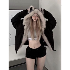 现货重磅硬挺boxy羽绒棉衣座山雕猫耳大毛毛领麂皮棉服冬外套，男装棉衣，电商A486-1