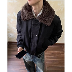 翻领毛领截短廓形宽松夹棉外套冬季女加厚夹克棉服M80，男装夹克，星座1116A（原606A-3）
