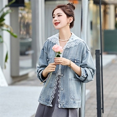 蕾丝拼接连帽牛仔外套女2025早春新款韩版设计感宽松百搭爆款上衣，女装短外套，韩然一族