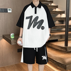 夏季新款短裤短袖套装潮牌休闲运动撞色半袖t恤男现货T1793-P50，男装牛仔裤，星座512-4