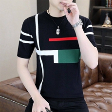 7389-P45夏季休闲时尚短袖毛衣男打底衫欧货潮牌针织衫，男装T恤，电商D310B-1