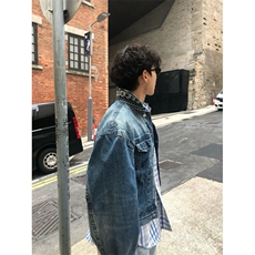 网图F4007腰果提花拼接短款牛仔外套，男装工装外套，四季星座505
