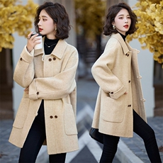 2024冬季时尚简约通勤羊毛外套显高显瘦韩版双面羊毛呢纯色大衣，女装双面呢大衣，琦鑫阁（原依鑫阁）