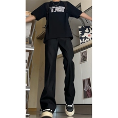 马吉拉直筒修身微喇西裤男垂坠感高级冰丝夏薄款黑色裤子XXK131，男装西裤，星座208-5