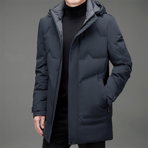 冬季中长款可脱卸帽羽绒服男加厚保暖灰鸭绒上衣中年爸爸装外套图片
