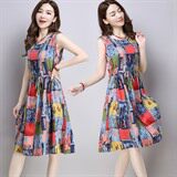 优雅韩版修身显瘦连衣裙2021年夏季无袖套头甜美中长款，女装连衣裙，奕阳依阁