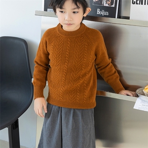 秋季儿童纯色男女通用插肩袖圆领套头针织衫