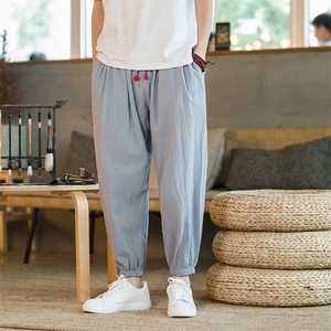 2025夏季新款日系大码男棉麻宽松亚麻休闲裤九分裤K29特批25图片