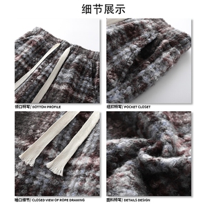 日系潮牌宽松直筒休闲圈圈尼格子加厚冬款裤子K691P45控78图片