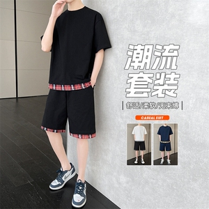 短袖短裤套装男士夏季薄款透气潮流时尚t恤夏装一套休闲运动衣服图片
