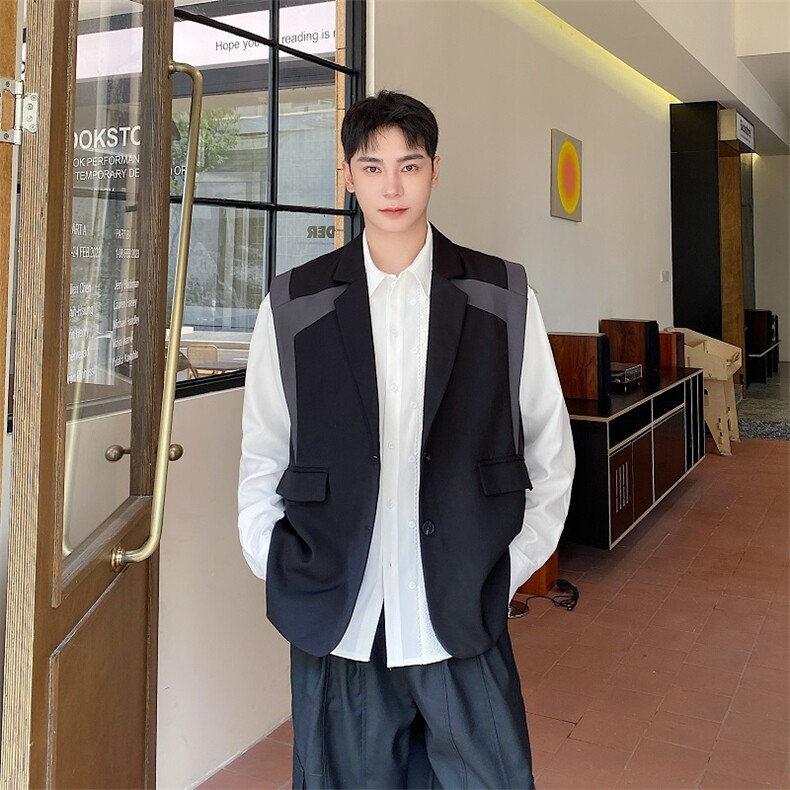 小众设计高级感发型师马甲男夜店男模网红拼色无袖背心291-P105，男装背心/马甲，电商A345