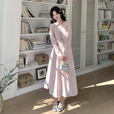 粉色温柔风连衣裙女春夏2025新款绝美奶fufu泡泡袖茶歇法式长裙，女装连衣裙，浙宝203