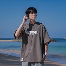 简约纯色短袖夏季美式短袖宽松纯棉印花B225-T9385-P42-X55，男装T恤，电商B225