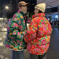 DH250情侣大花棉衣外套无龙东北花牡丹风民族特色棉服大码潮，男装棉衣，星座115A(原星座507）
