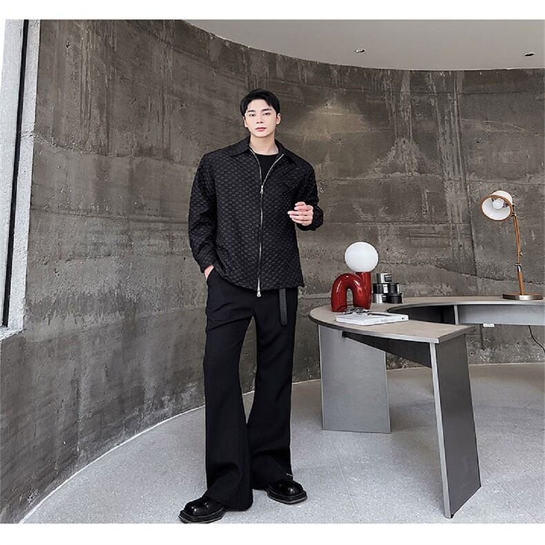 个性格纹拉链垫肩翻领长袖男衬衣衬衫夏季薄款102外套防晒服P80,男装衬衫,星座901-1（原C217）