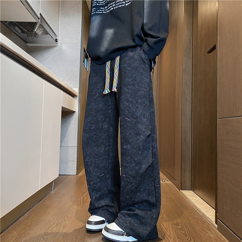 抖音品质美式潮流破洞彩绳设计感休闲卫裤B315-K25827-特p40控78,男装休闲裤,电商B315