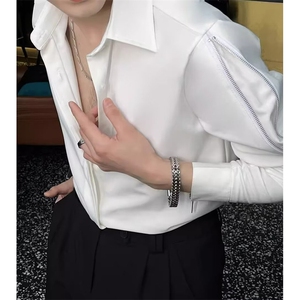 衬衫男士长袖春夏季新款时尚潮流免烫休闲衬衣双拉链宽松 CY191图片