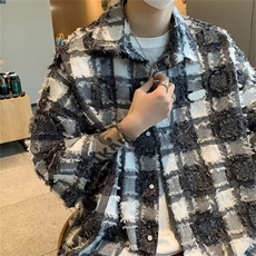 美式格子衬衫男短袖夏季潮牌宽松设计感上衣翻领休闲衬衣C885-P45，男装衬衫，星座1008