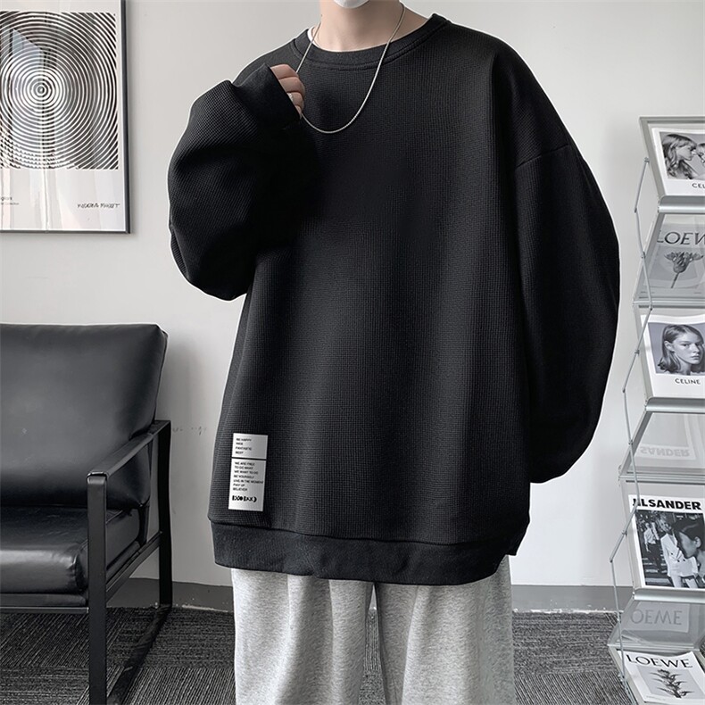 华夫格卫衣圆领卫衣男大码长袖t恤男外套HW76045-P30加绒款-P40,男装卫衣,电商A040