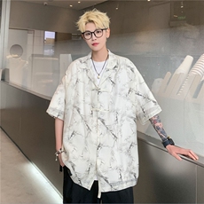 新中式2024盘口提花冰丝垂感短袖衬衫男女情侣衬衣薄外套S311P48，男装T恤，电商A233-1