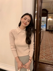 秋冬新款polo领女修身套头纯色上衣针织衫，女装针织衫/毛衣，玛卡隆羊绒