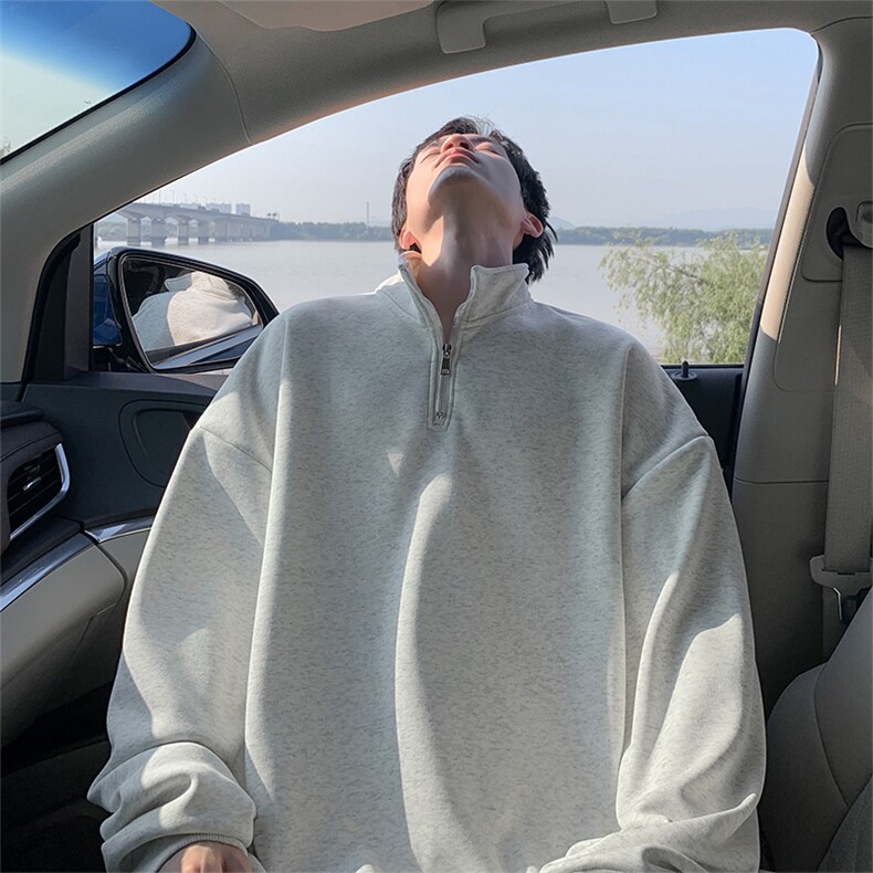 抖音得物二开25秋冬装美式全棉可翻领立领卫衣半拉链外套CM11，男装卫衣，电商A486