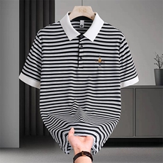 夏季刺绣短袖翻领冰丝经典条纹青年修身POLO衫短袖T恤上衣Z99-P30，男装Polo衫，星座310B-3