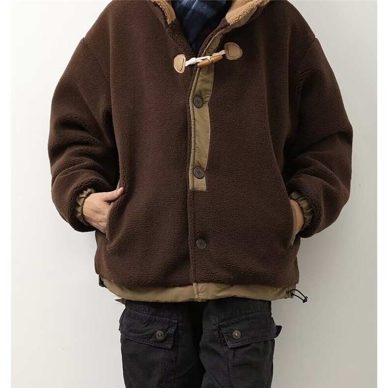 日系复古牛角单排扣保暖棉衣男女冬款宽松撞色棉服外套JA123,男装棉衣,星座1116A-1（原606A）