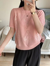 2025年夏季天丝棉亮片镂空短袖，女装T恤，圣旺供货