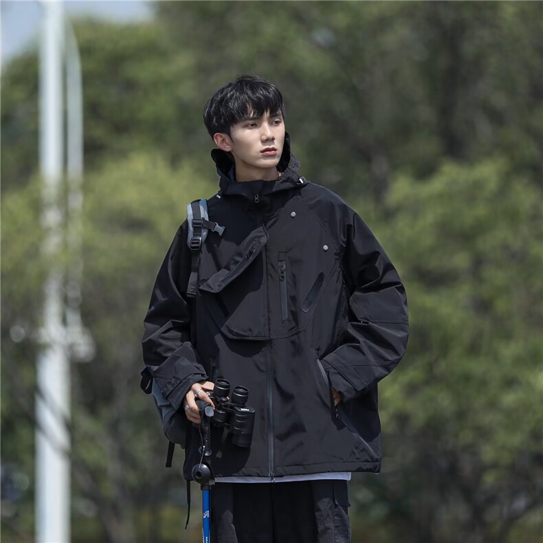 cityboy 冲锋衣连帽新款纯色夹克百搭男外穿长袖秋季M24P65图片
