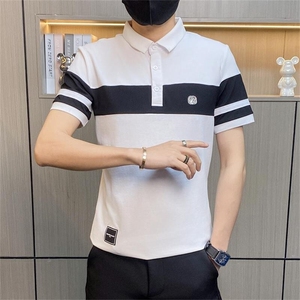 PL038-特P40社会小伙POLO衫短袖T恤男夏季潮流修身拼接时尚翻领图片