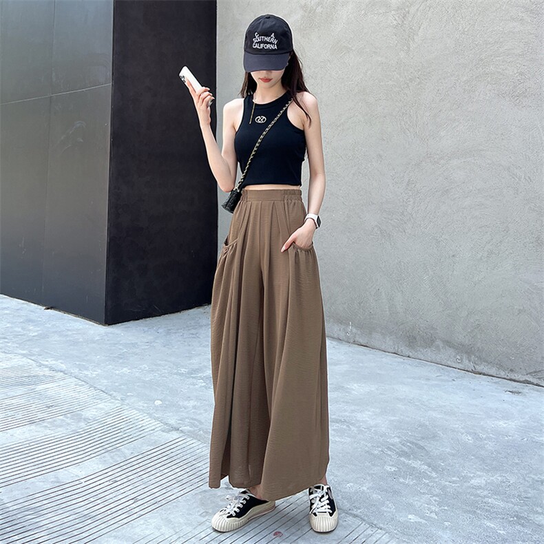 阔腿裤女2025新款夏季时尚薄款休闲褶皱高腰垂感宽松慵懒山本,女装休闲裤,尚羽泽网红店