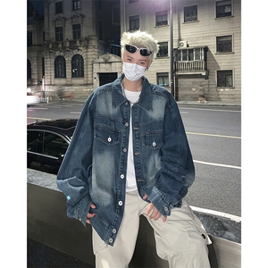 F417P65男生秋装新中式潮牛仔外套男复古宽松水洗做