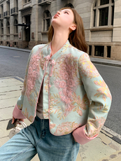 现货！2706A新中式蕾丝拼接短款提花羽绒外套女，女装羽绒服，衣秀之家