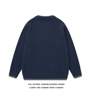设计感宽松V领假两件毛衣学院风情侣针织衫 1015-M365-P79图片
