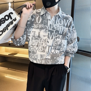 2025春季新款衬衫 男士七分袖印花衬衫潮牌宽松上衣 901C16P58图片