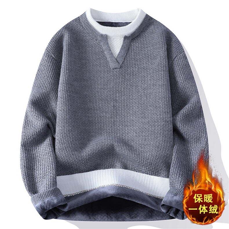 复古拼接假两件毛衣男加绒加厚保暖宽松针织衫B6012JR-特价P60,男装针织衫/毛衣,电商A007