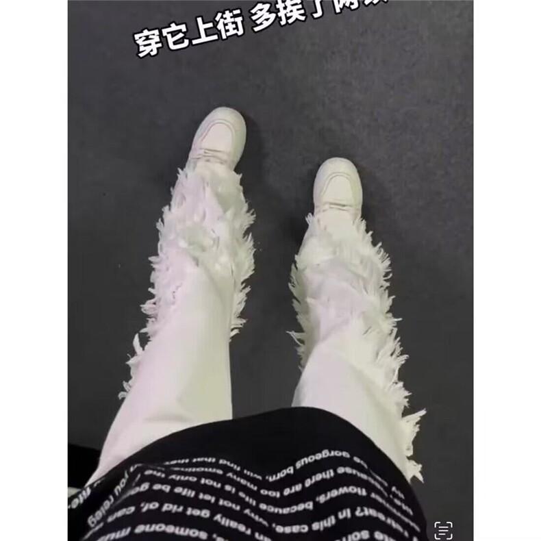 美式vibe风高街ins设计感流苏毛边牛仔裤男宽松直筒裤WL81800-P55图片