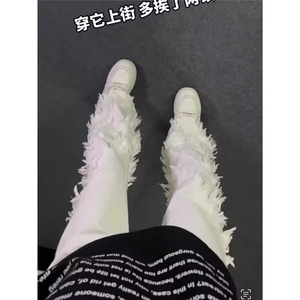 美式vibe风高街ins设计感流苏毛边牛仔裤男宽松直筒裤WL81800-P55图片