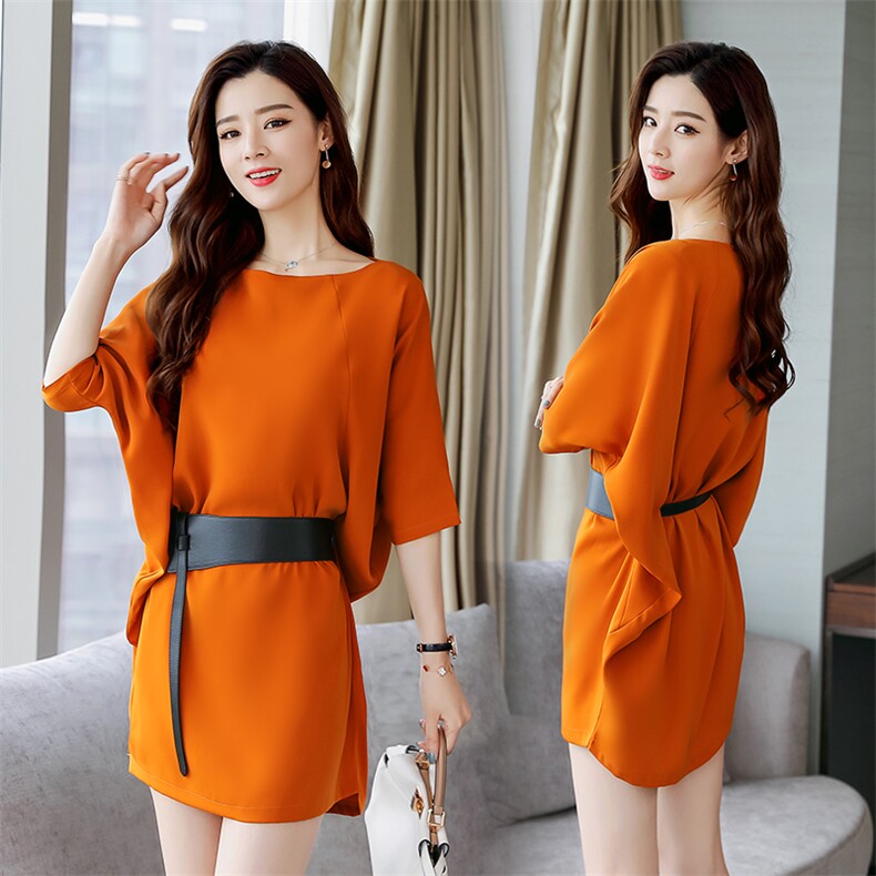 蝙蝠袖雪纺连衣裙新款女夏时尚洋气气质韩版裙子，女装连衣裙，海爱依仁