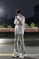 B221美式ins高街暗黑拉链小脚弹力破洞牛仔裤LK23060-P65控88，男装牛仔裤，电商B221