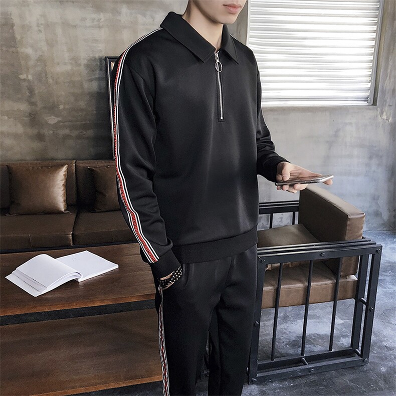 男士运动套装跑步装春秋季条纹两件套休闲翻领卫衣外套DS61T,男装卫衣,电商A102